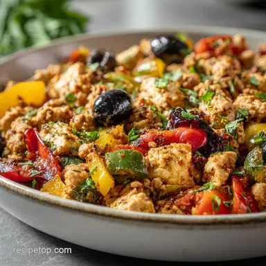 Mediterranean Ground Chicken Skillet Recipe for 4 Recipe Card