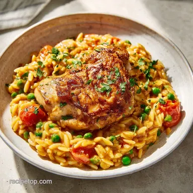 One Pot Creamy Orzo Chicken Recipe in 30 Min Recipe Card