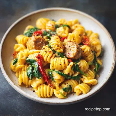 Creamy Sausage Pasta Recipe with Spinach for 4 Servings