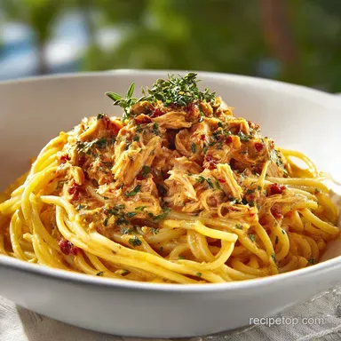 Crockpot Chicken Spaghetti: Comforting Meal for 8 Recipe Card