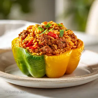 Easy Stuffed Bell Pepper Recipe Variation with Rice Recipe Card