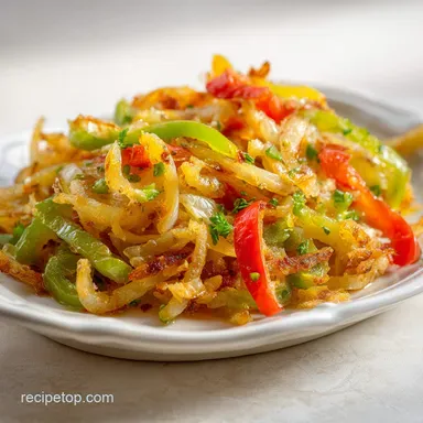 Fried Potatoes and Onions Peppers Recipe: Crispy for 4 Servings Recipe Card