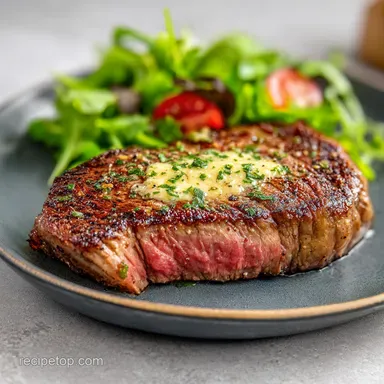 Garlic Butter Steak for 2 Servings with Pan-Seared Crust Recipe Card
