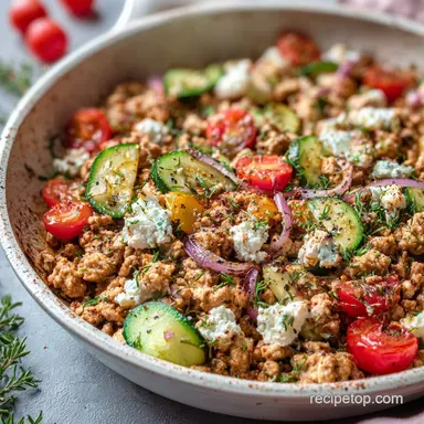 Mediterranean Keto Ground Chicken Skillet Recipe for 4 Recipe Card
