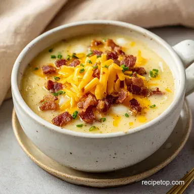 Loaded Potato Soup with Bacon and Cheddar in 45 Minutes Recipe Card