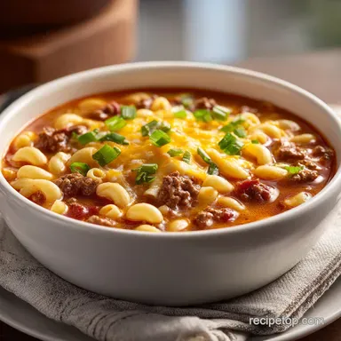 One Pot Creamy Cheeseburger Macaroni Soup in 30 Minutes Recipe Card
