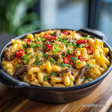 Philly Cheesesteak Mac and Cheese Ready in 30 Min Recipe Card