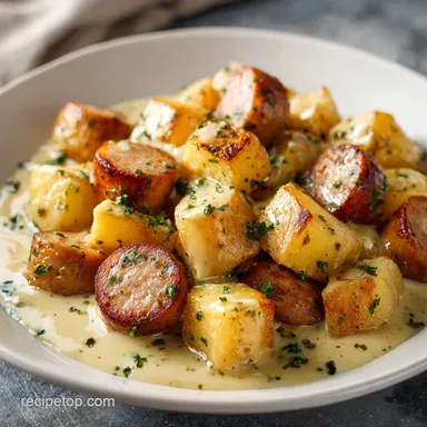Sausage Ranch Potatoes: One-Pan Creamy and Cheesy Dinner Recipe Card