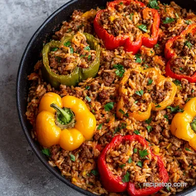 Stuffed Pepper Casserole with Ground Beef and Rice for 6 Servings Recipe Card