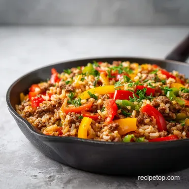 Stuffed Pepper Casserole with Ground Beef and Rice for 6 Servings