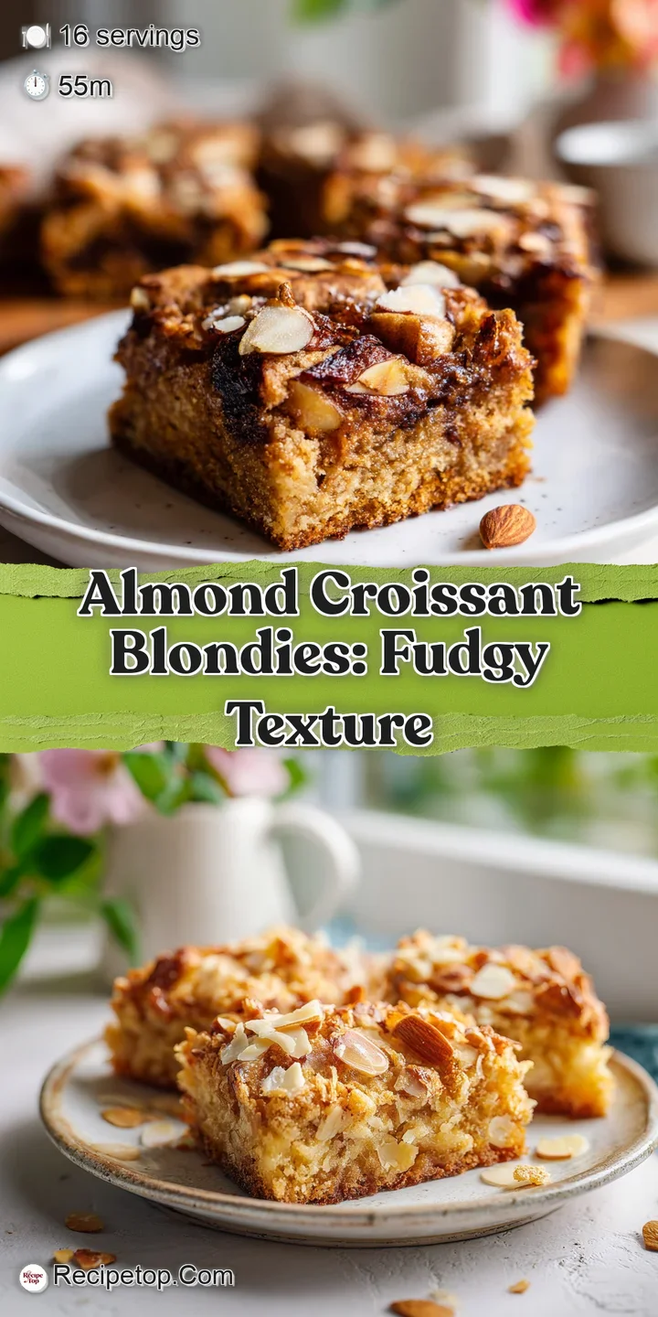 Close-up of a blondie bar showcasing the dense crumb and creamy frangipane. Toasted almond slivers add visual interest.