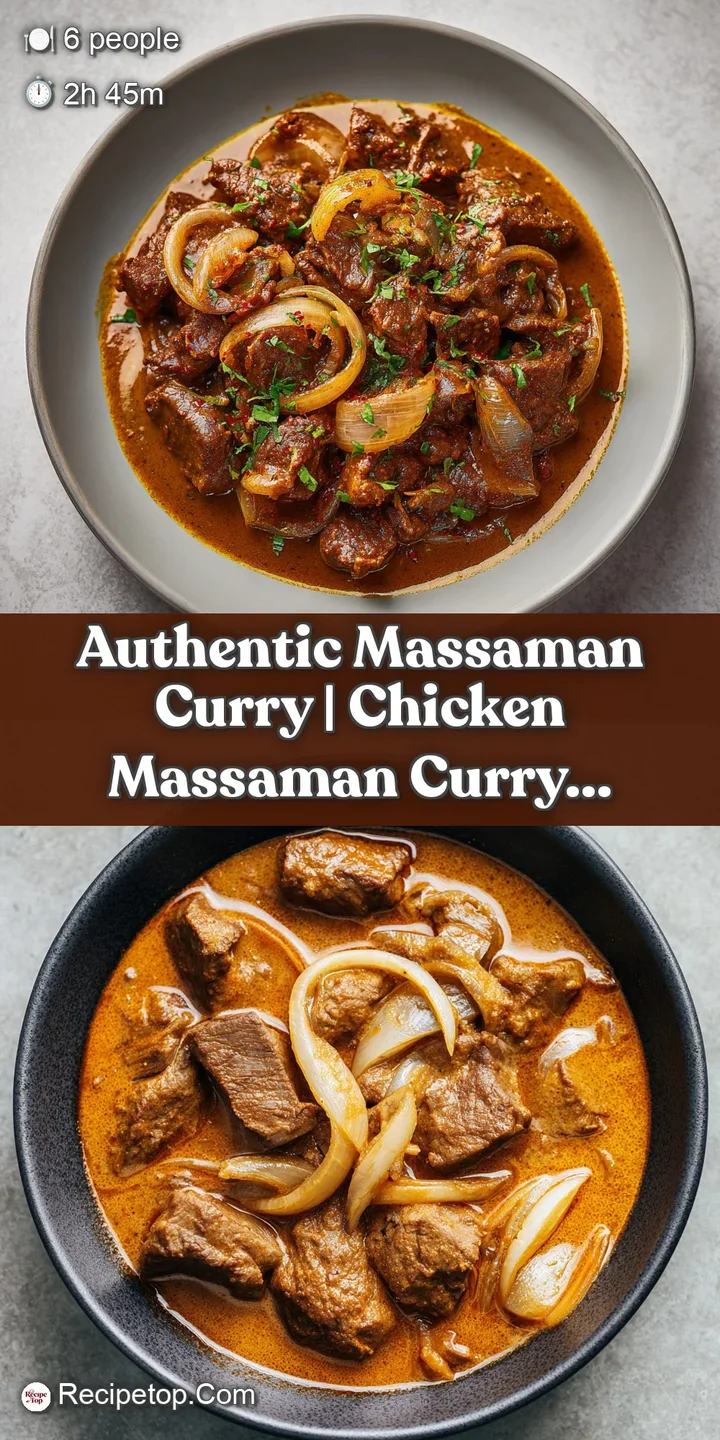 Close-up of a creamy, golden-brown coconut sauce clinging to tender potato chunks and crunchy roasted peanuts.