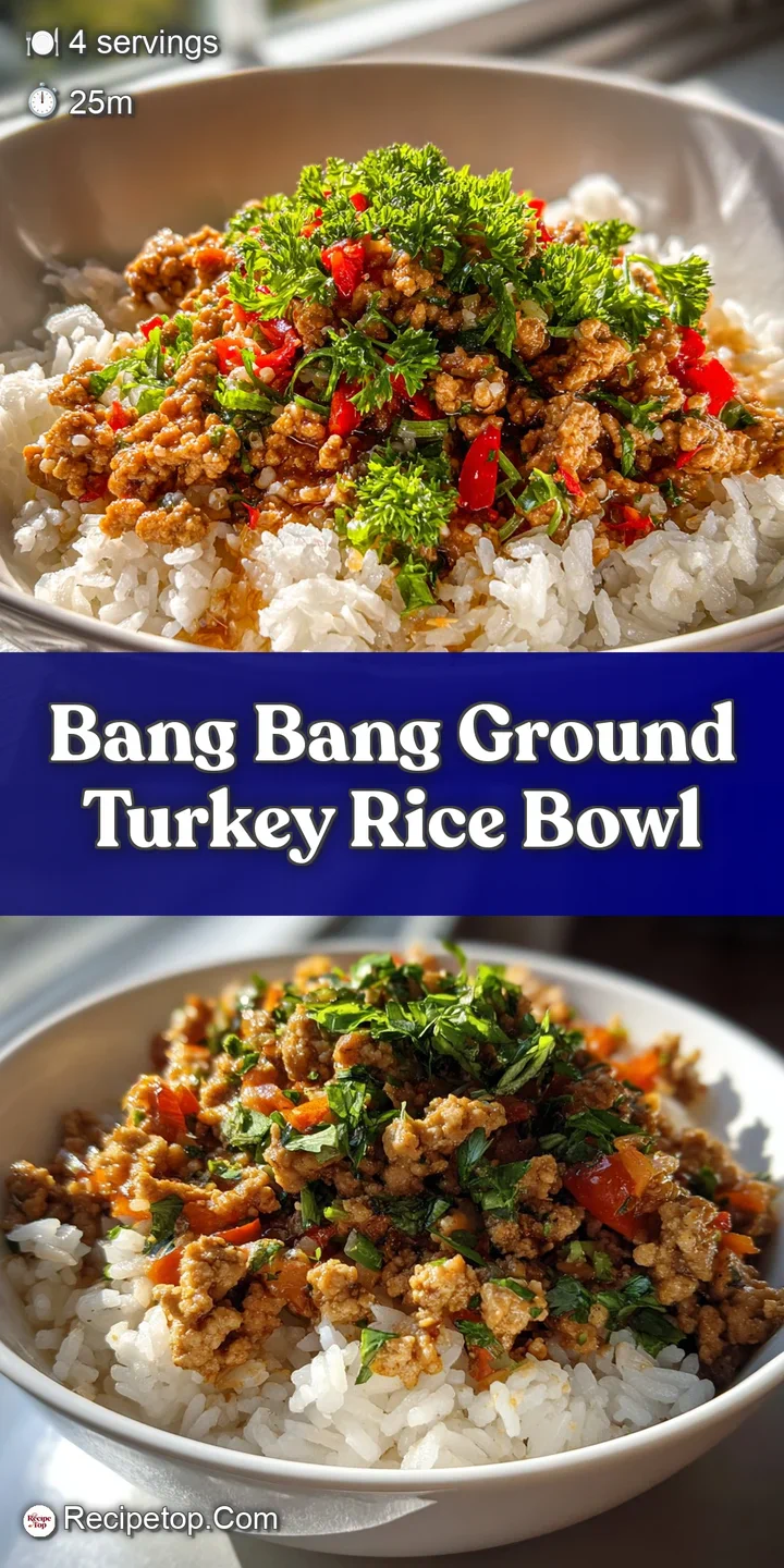 Close-up capturing the glistening, spicy sauce coating tender ground turkey and rice; a flavorful explosion ready to be de...