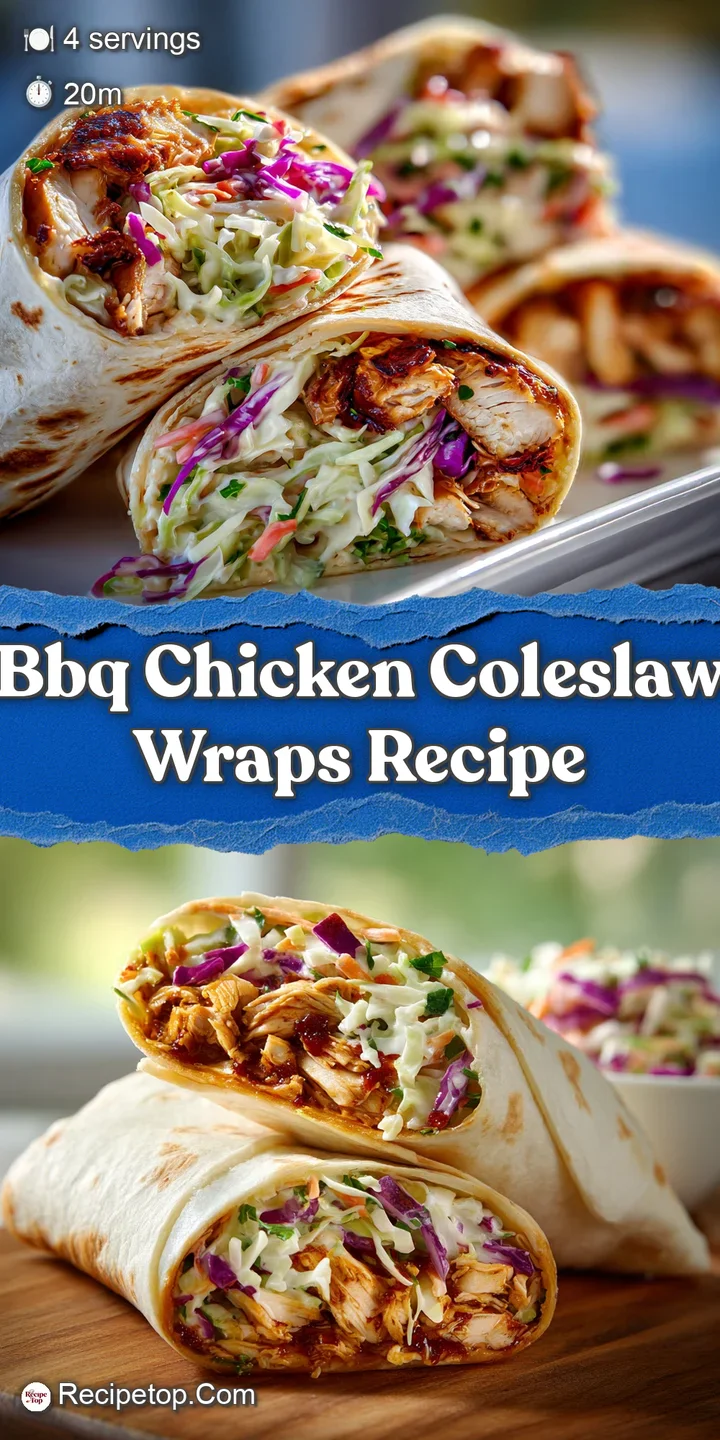 Close-up showcases the juicy BBQ chicken and creamy, colorful coleslaw filling a warm, toasted tortilla wrap, ready to be ...