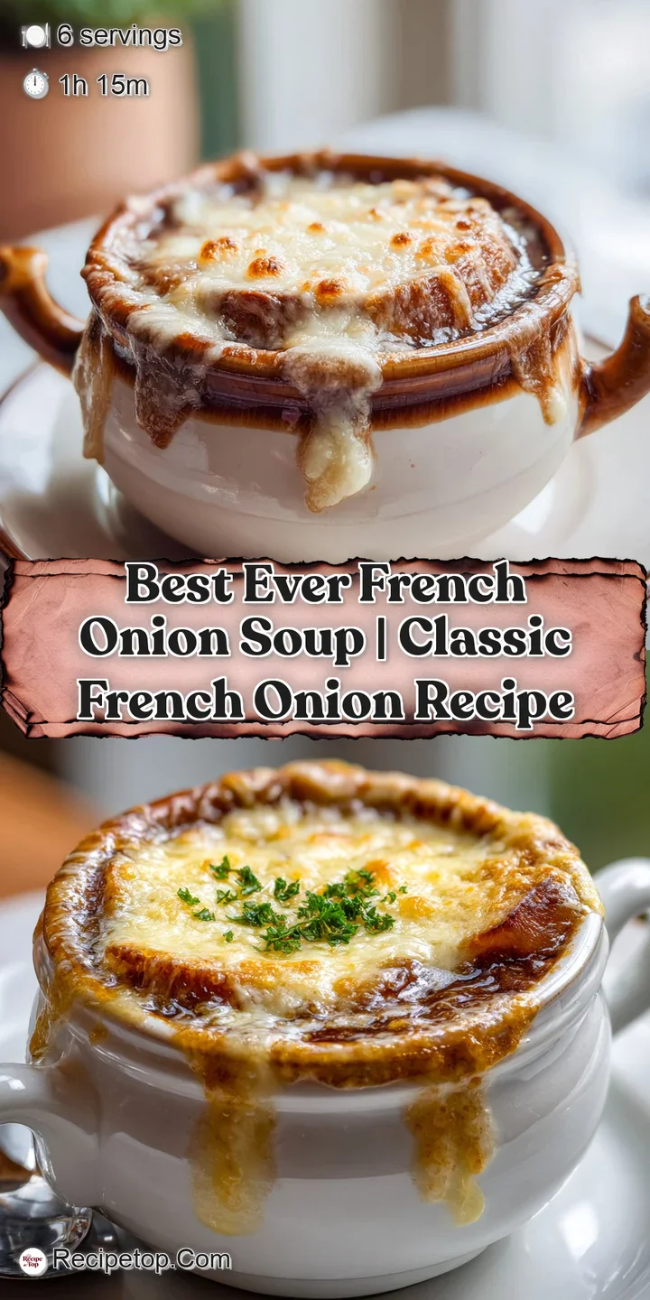 Close-up of gooey, melted golden-brown cheese stretching over a toasted crust with steam rising from dark broth.