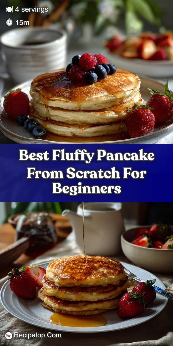Close-up of a warm, golden pancake with bubbles, glistening with syrup, hinting at a soft, airy texture and delicious flavor.