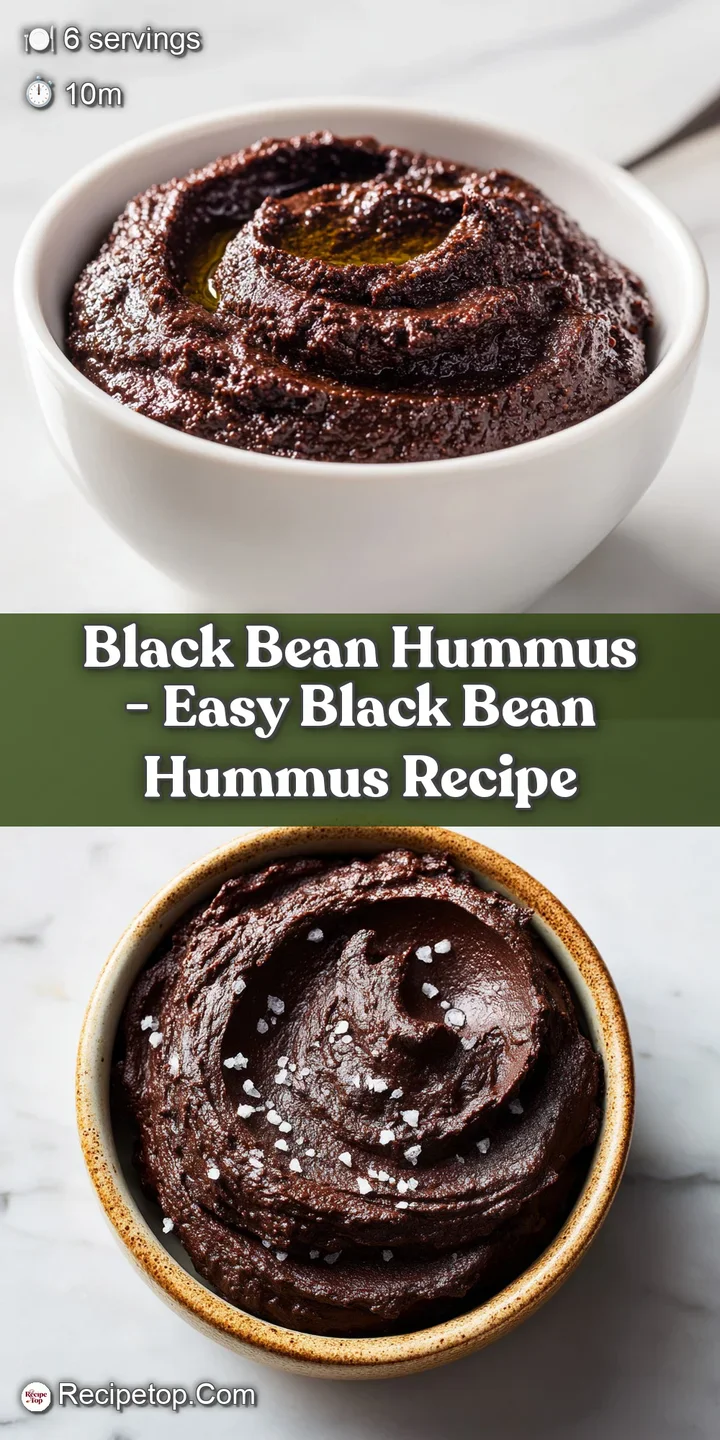 Close-up of incredibly smooth black bean hummus, showing its rich dark color and glossy sheen, ready to be scooped.