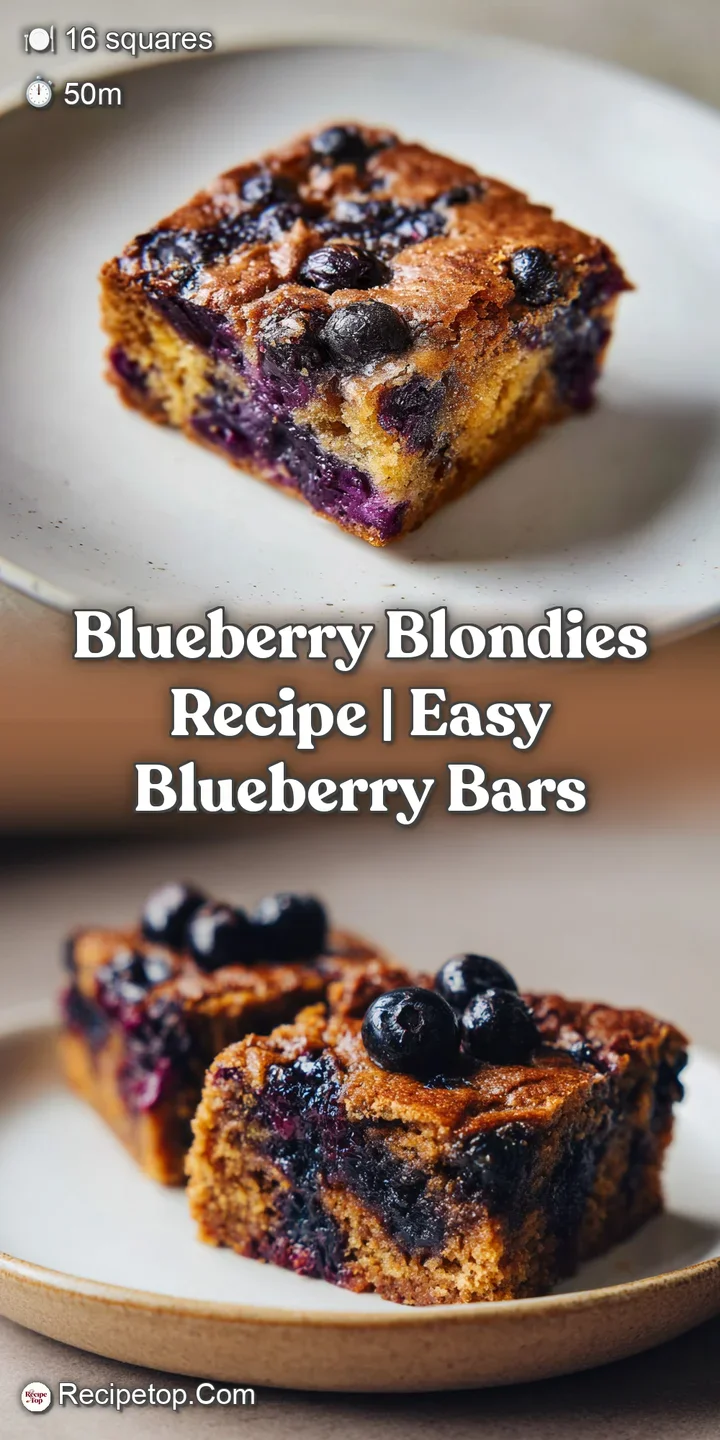 Close-up of a moist blondie with visible pockets of melted blueberries, highlighting its chewy texture.