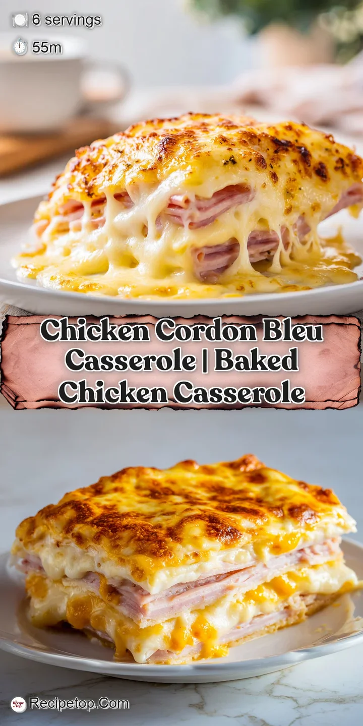 Macro shot of molten golden cheese stretching over juicy chicken and ham nestled in a thick, creamy white sauce.