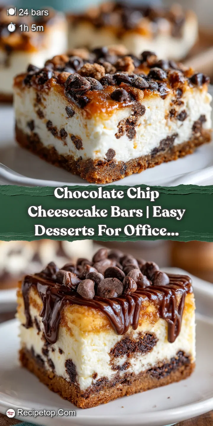 Close-up of a dense, baked cheesecake bar with gooey chocolate chips and a golden crust.