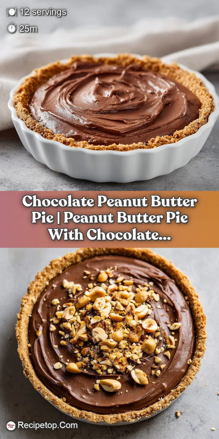 Close-up of a thick, creamy chocolate peanut butter pie filling with a crumbly cookie crust edge.