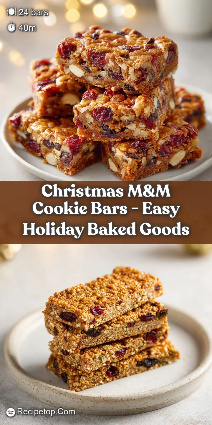 Close-up of a fudgy M&M cookie bar with melty chocolate chips and colorful candy pieces.