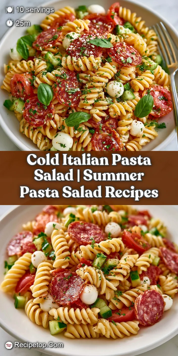 Close-up of glistening rotini pasta coated in herb vinaigrette with juicy red tomatoes and sliced black olives.