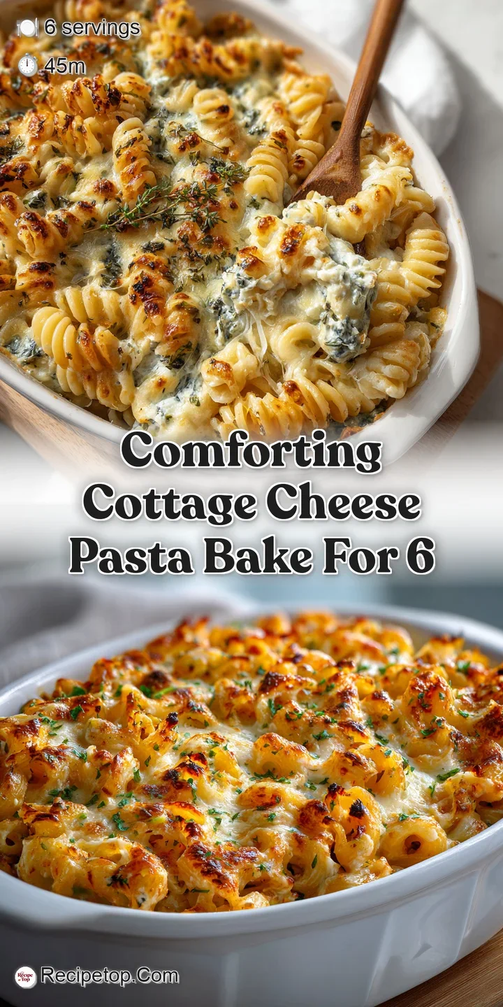 Creamy, cheesy baked pasta with a slightly browned, bubbly top. Up-close, you can see the soft texture and herbs. A comfor...