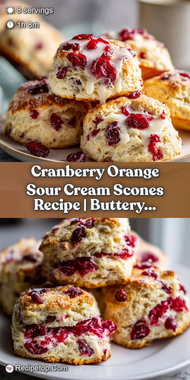 Buttery scone close-up, bursts of bright cranberries and citrus zest, promising a tangy and delightful treat. Visible soft...