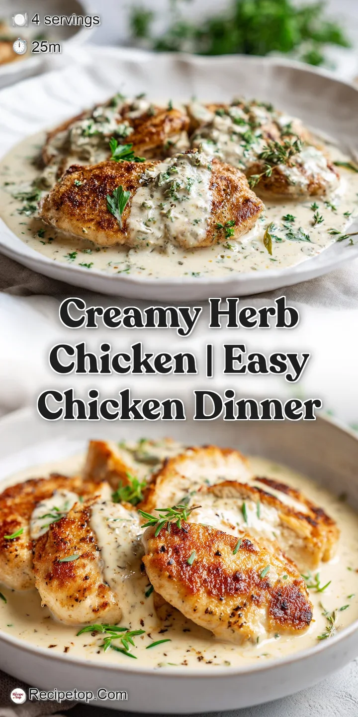 Close-up of tender chicken breast coated in a rich, creamy garlic sauce with flecks of green herbs and melted butter.