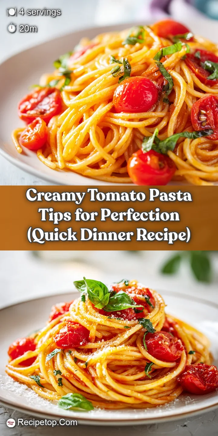 Close-up of creamy tomato pasta with perfectly cooked noodles, a rich red sauce, and tender basil flecks.