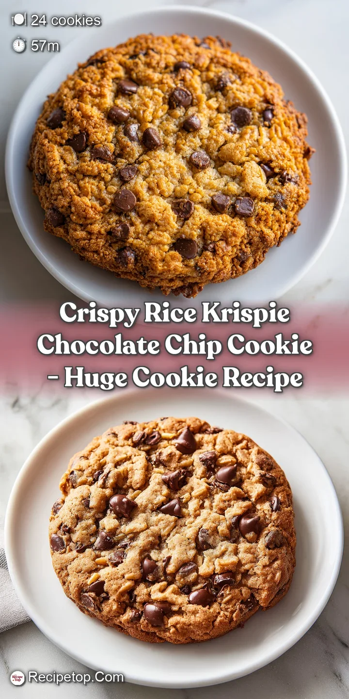 Close-up of a golden-brown cookie, highlighting chewy melted chocolate chips and the signature crispy rice texture.