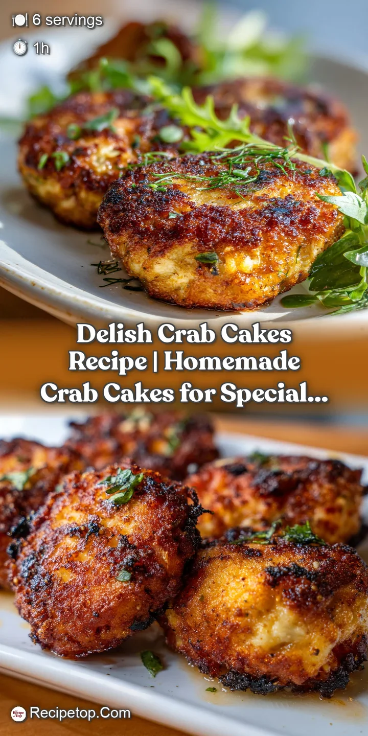 Close-up of a flaky crab cake, revealing succulent chunks of crabmeat and a golden-brown crust.