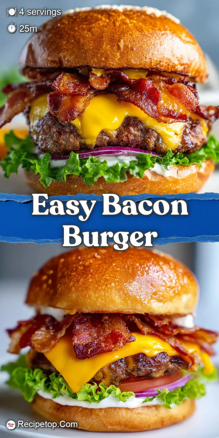 Close-up of a burger featuring golden-brown bacon, oozing melted cheese, and a perfectly toasted bun, showing delicious te...