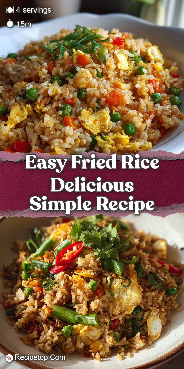 Close-up capturing the glistening surface of fried rice, highlighting the varied textures of egg, rice, and vegetables.