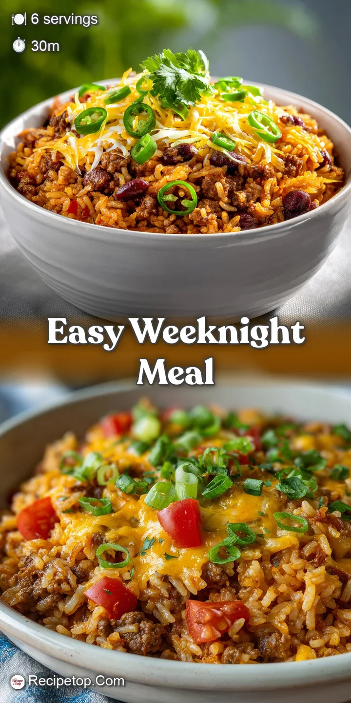 Close-up of taco rice showing juicy ground beef, tender corn, and gooey melted cheddar, highlighting the dish's textures.