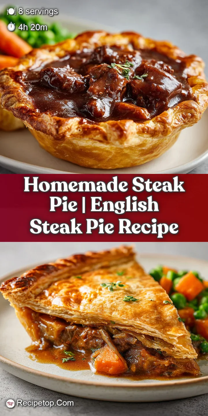 Close-up of glossy, rich brown gravy and tender beef chunks peeking through a buttery, golden-brown pastry crust.