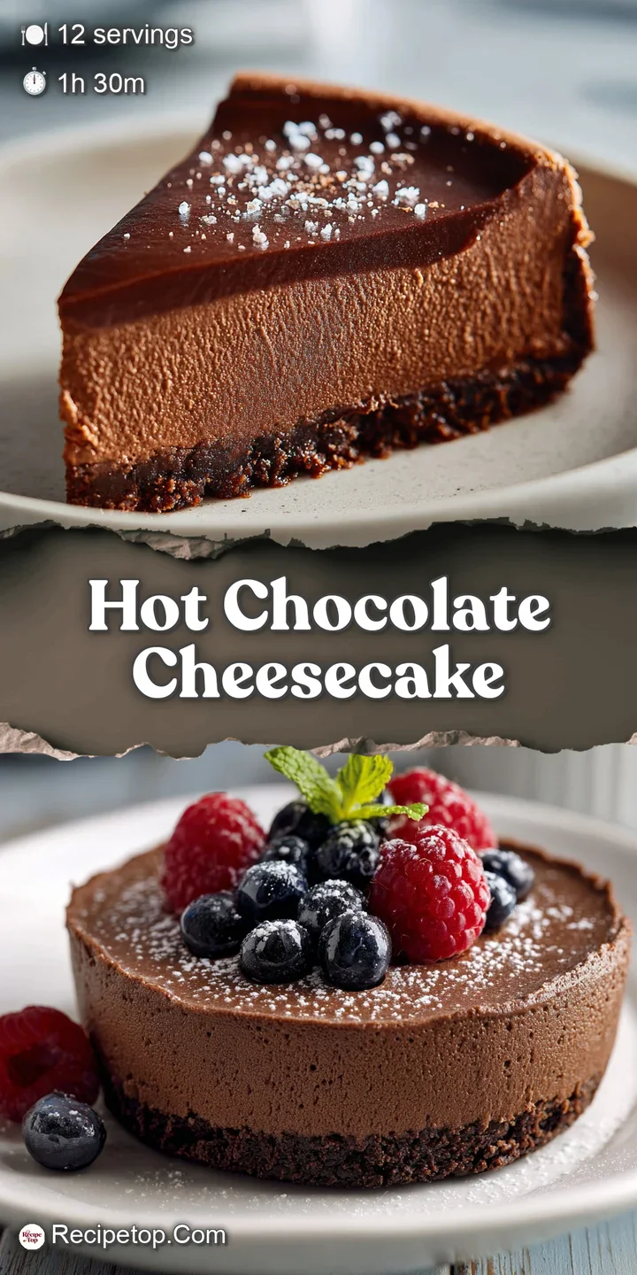 Close-up of a hot chocolate cheesecake slice showcasing the smooth, glossy chocolate and the creamy, soft cheesecake texture.