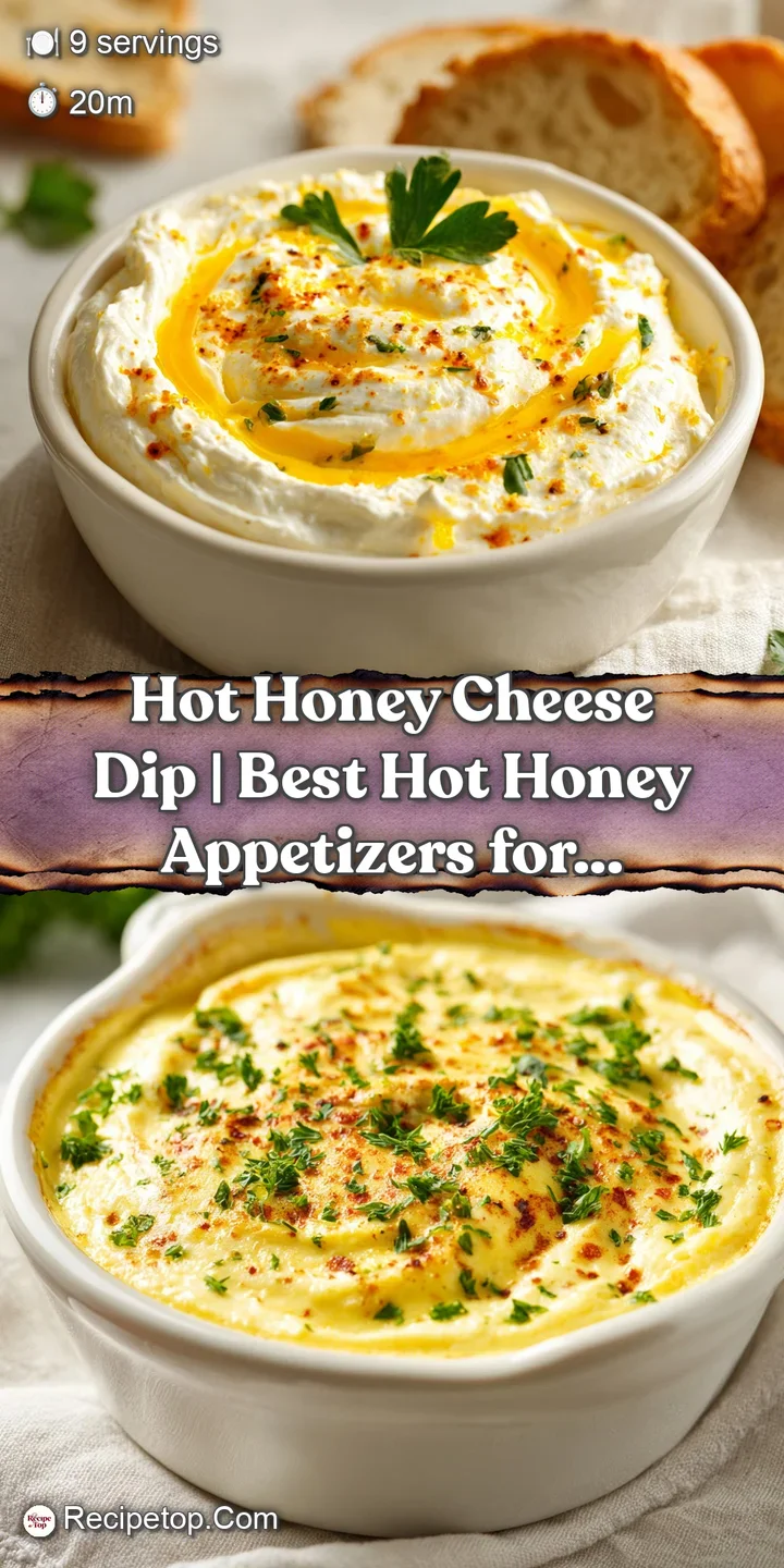 Close-up of a molten cheese dip, strings of gooey cheese stretching, with a vibrant hot honey glaze.