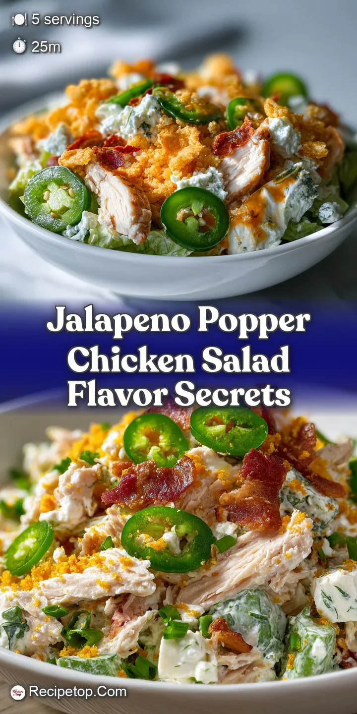 Close-up of a creamy, tangy chicken salad with visible diced jalape&ntilde;os and a hint of spice, promising a flavorful bite.