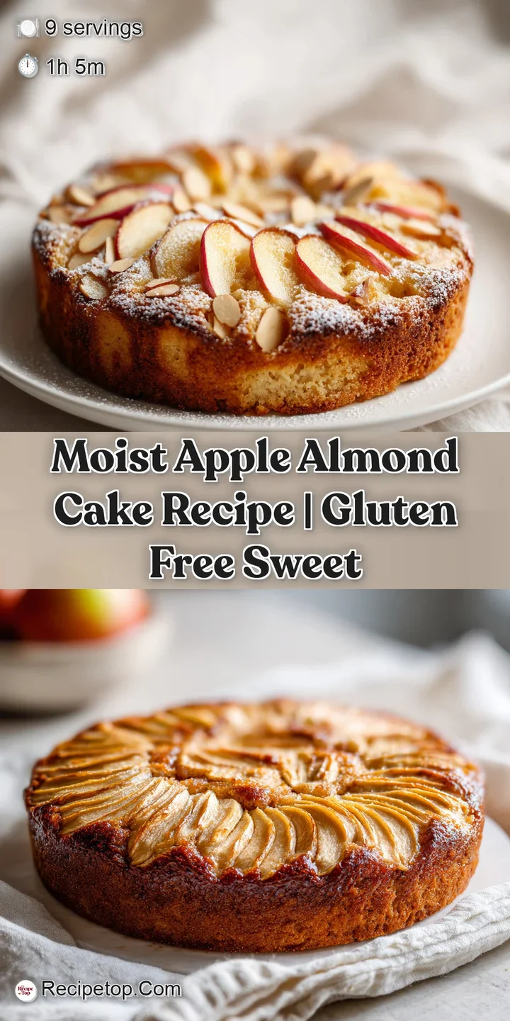 Close-up of moist apple cake revealing tender apples and crunchy almonds. Toasted golden crust and light powdered sugar du...