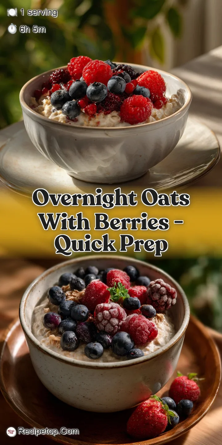 Close-up of creamy overnight oats swirled with berry compote, showing the soft texture and juicy burst of flavor. Deliciou...