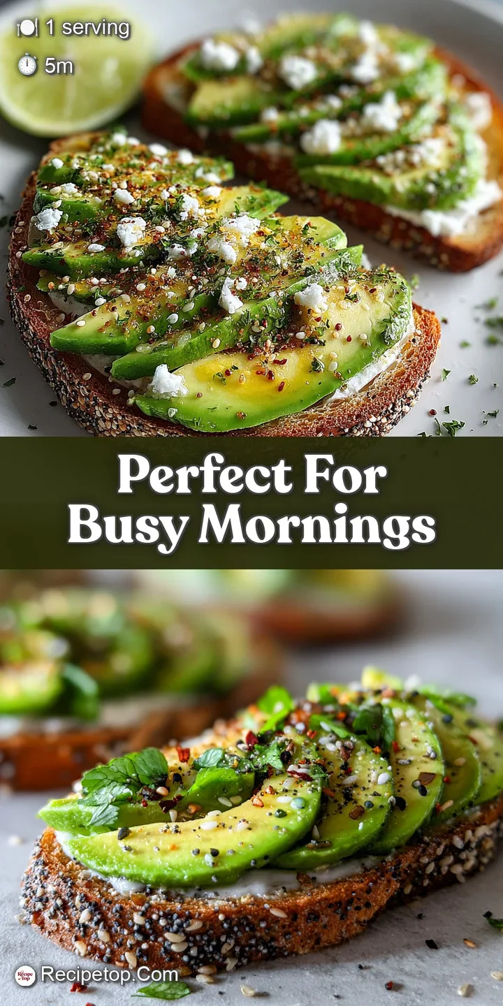 Close-up of creamy green avocado mash swirled on golden toast, generously coated in savory everything bagel seasoning.