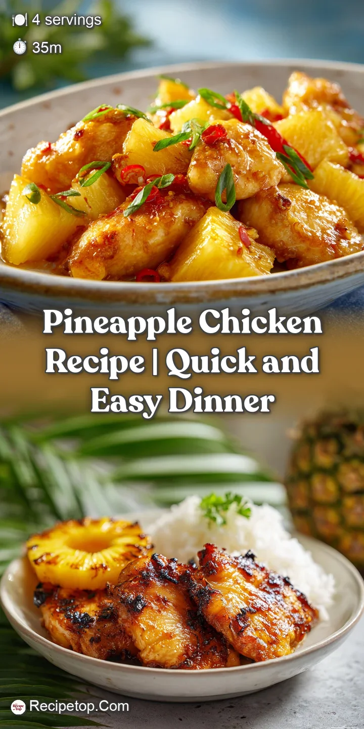 Close-up reveals sticky, caramelized pineapple chicken chunks, shiny glaze, and tantalizing textures of crisp edges and ju...