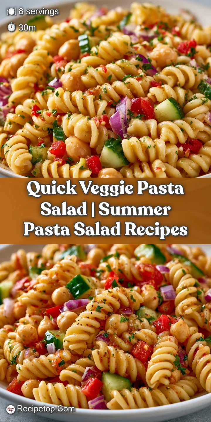 Close-up of glossy rotini pasta mixed with bright red cherry tomatoes and snap peas in a zesty herb vinaigrette.