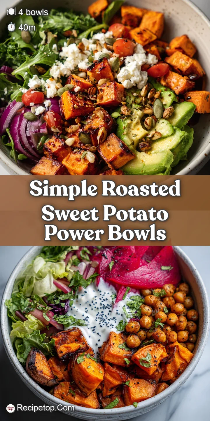 Close-up showcases the roasted sweet potato: caramelized edges, soft interior. Toasted chickpeas and nutty quinoa add text...