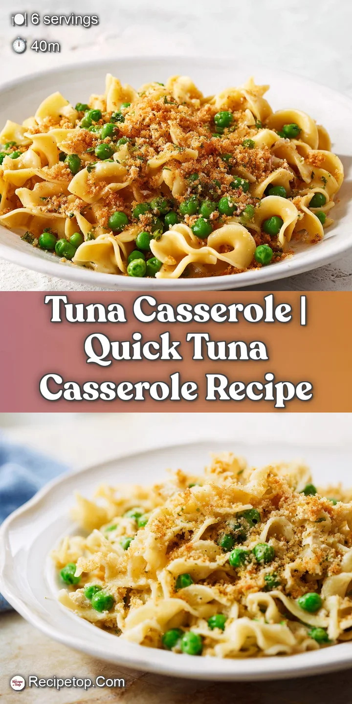 Close-up of a crispy, buttery toasted topping over a rich, creamy mixture of noodles, peas, and melted cheese