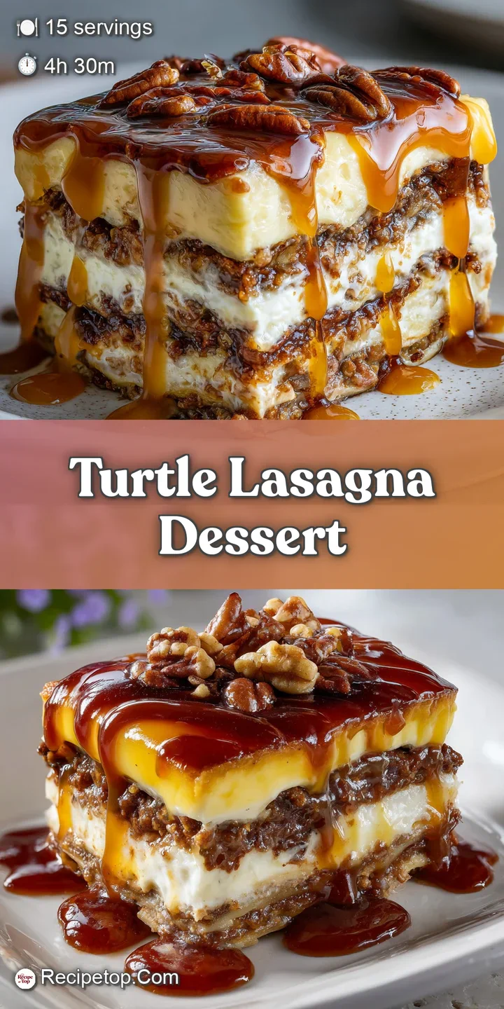Close-up of turtle dessert highlighting fudge, pecan pieces, and light fluffy whipped cream with caramel. Indulgent and te...