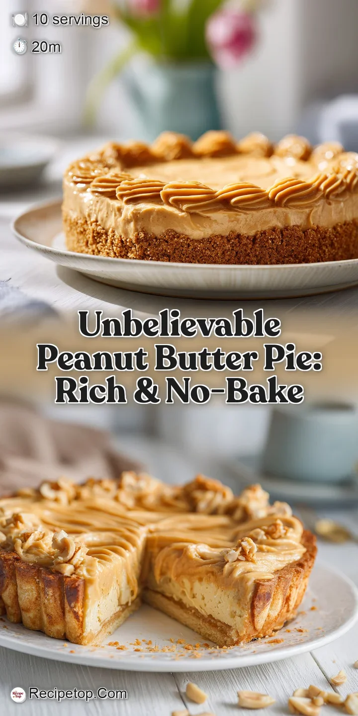 Close-up of peanut butter pie; swirls of creamy filling and a dusting of cocoa beckon a sweet indulgence.