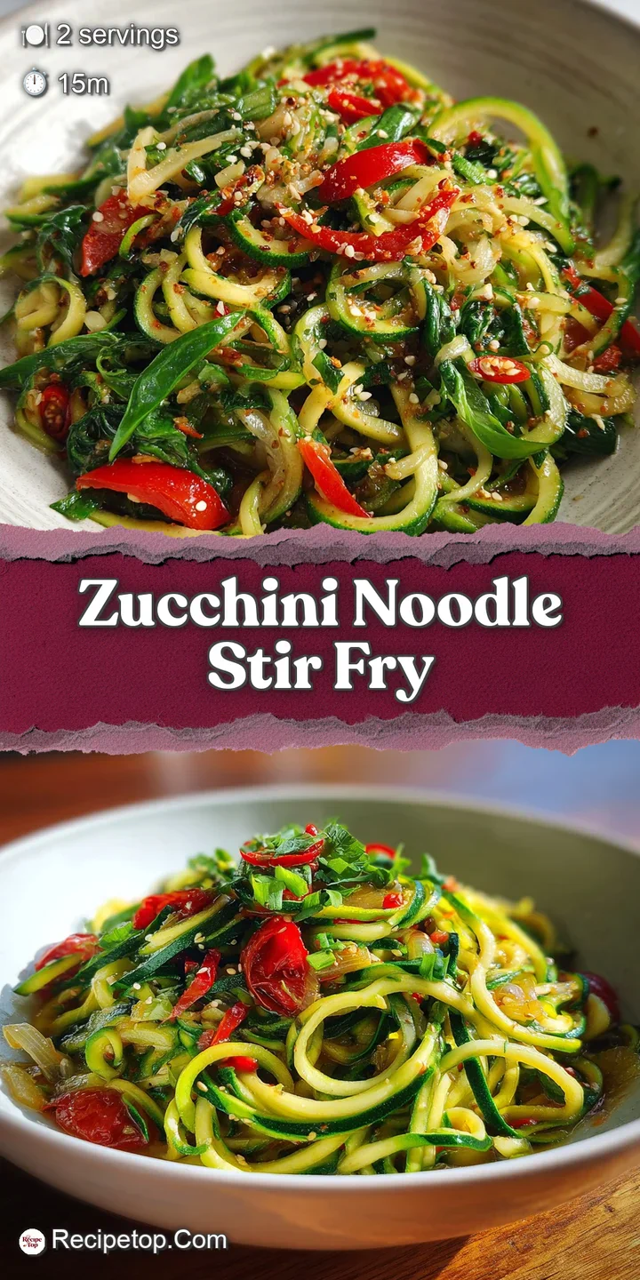 Close-up on stir-fried zucchini noodles: a symphony of textures from crisp garlic to tender zucchini, coated in a rich, ap...